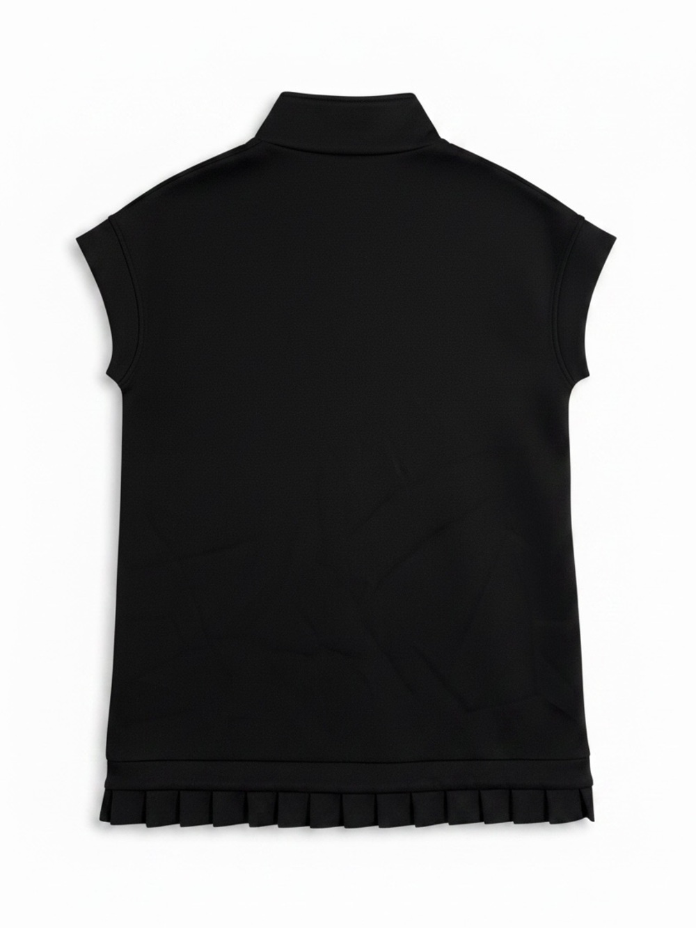 SSYS The Label Quarter Zip Sleeveless Top L Black Pleated Hem Scuba Mock Neck - Picture 2 of 8